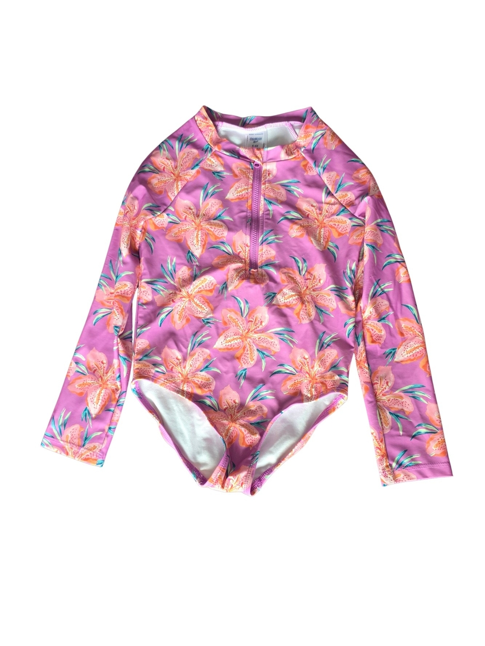 OshKosh B'gosh Pink Floral Long-Sleeve One-Piece Swimsuit